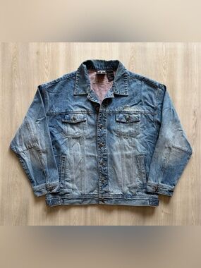 Vintage Rocawear Blue Denim Truckers Jean Jacket Sz XL 100% Cotton Distressed